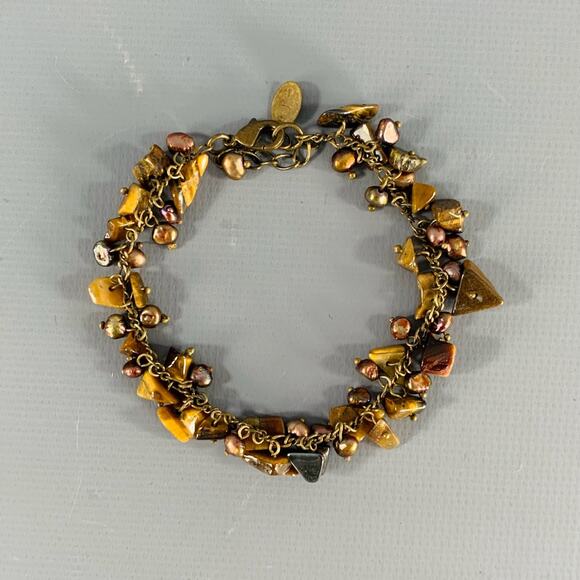 VINTAGE Brown Copper Gems Charm Bracelet - Picture 1 of 4